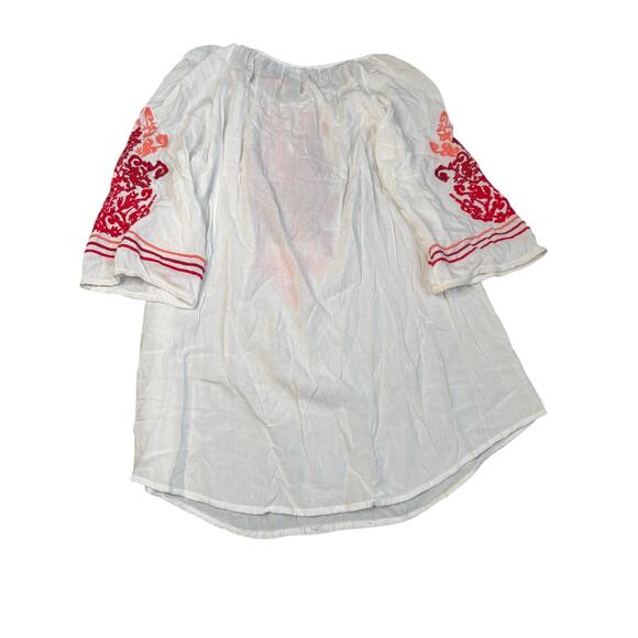 Solitaire Swim White Red Embroidered Tunic Cover-Up Beach Resort Cruise Top - Picture 3 of 3